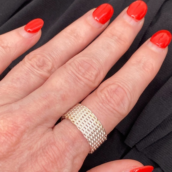 Sterling Silver Plated Woven Mesh Band Ring - Picture 9 of 10